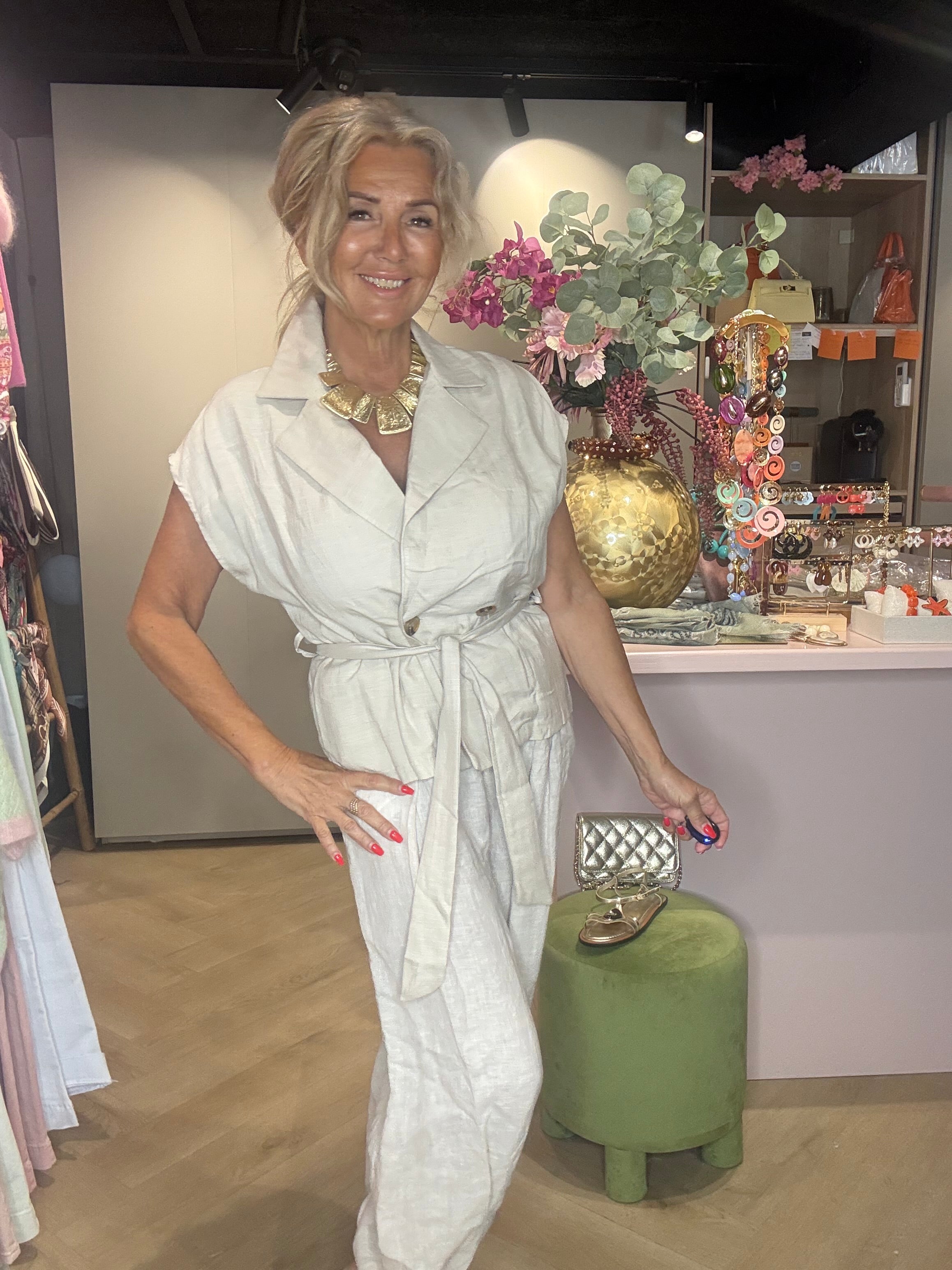Gilet linnen Beige